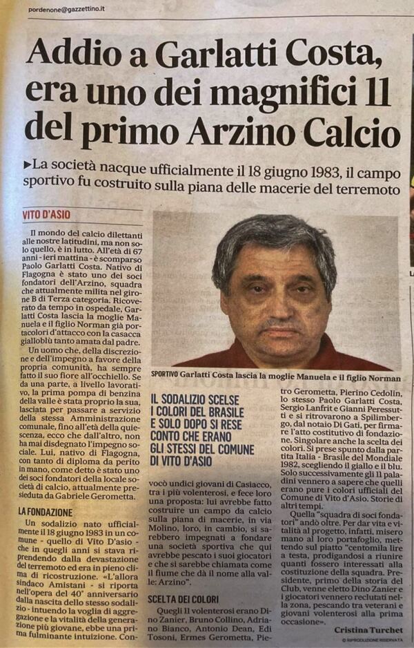 Gazzettino - addio a paolo garlatti costa