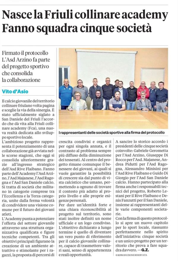 Messaggero veneto - nasce la friuli collinare academy